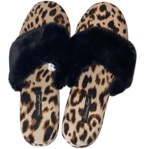 Victoria's Secret Leopard Print Slippers with Black Faux Fur Trim Size Small - Picture 4 of 8